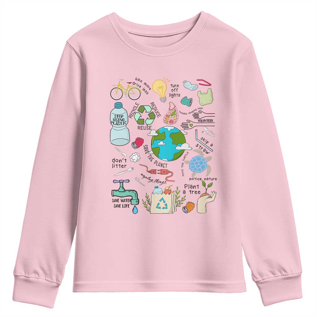 Save The Planet Youth Sweatshirt Earth Day Protect Nature Environmental Recycling TS02 Light Pink Print Your Wear