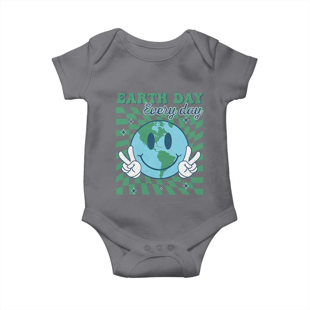 Earth Day Everyday Baby Onesie Smile Face Hippie Planet Anniversary TS02 Charcoal Print Your Wear