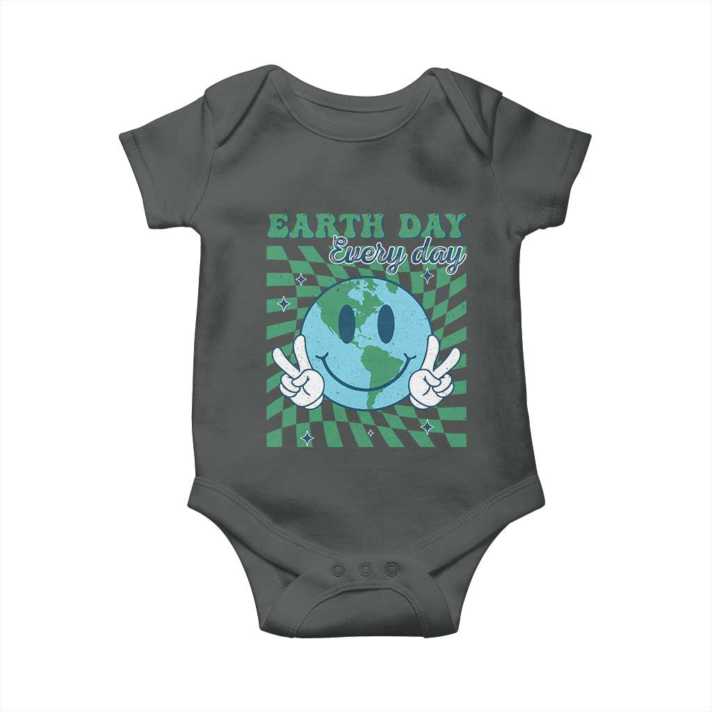 Earth Day Everyday Baby Onesie Smile Face Hippie Planet Anniversary TS02 Dark Heather Print Your Wear
