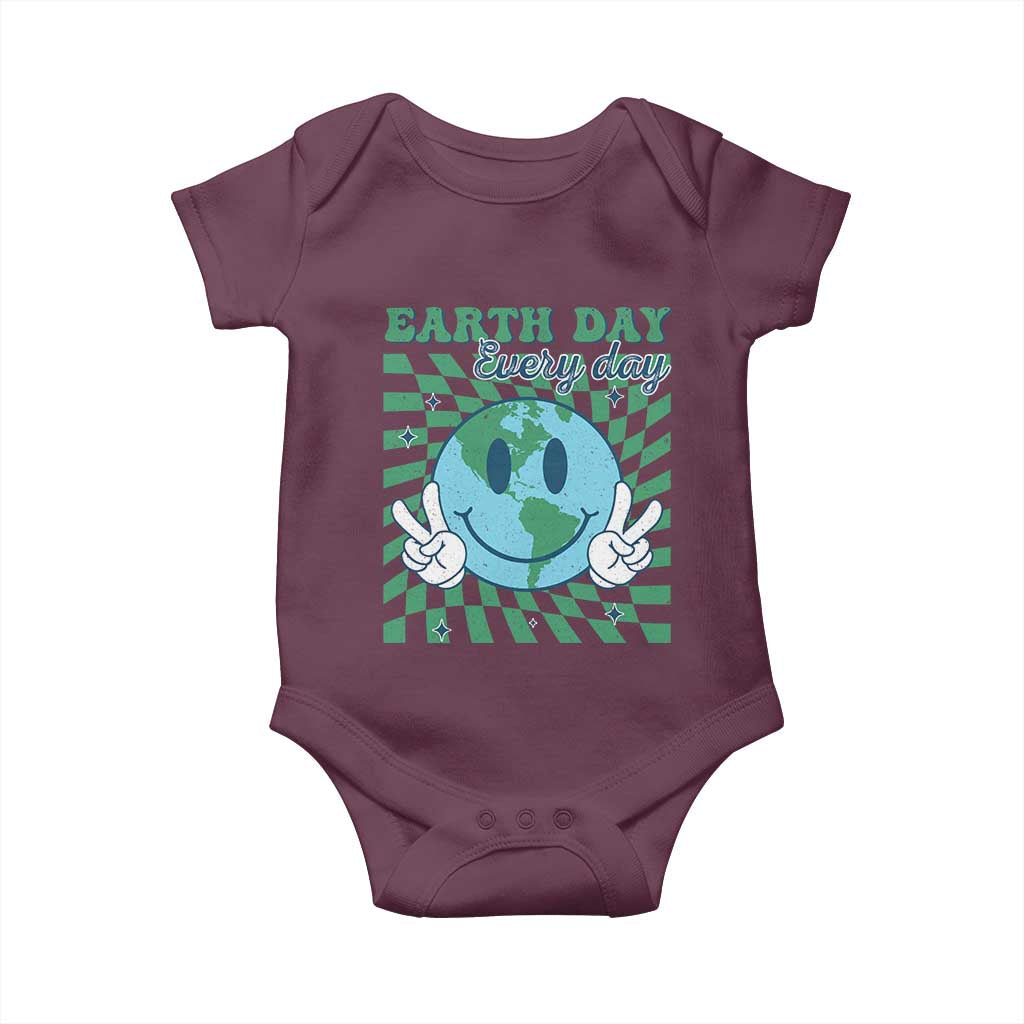 Earth Day Everyday Baby Onesie Smile Face Hippie Planet Anniversary TS02 Maroon Print Your Wear