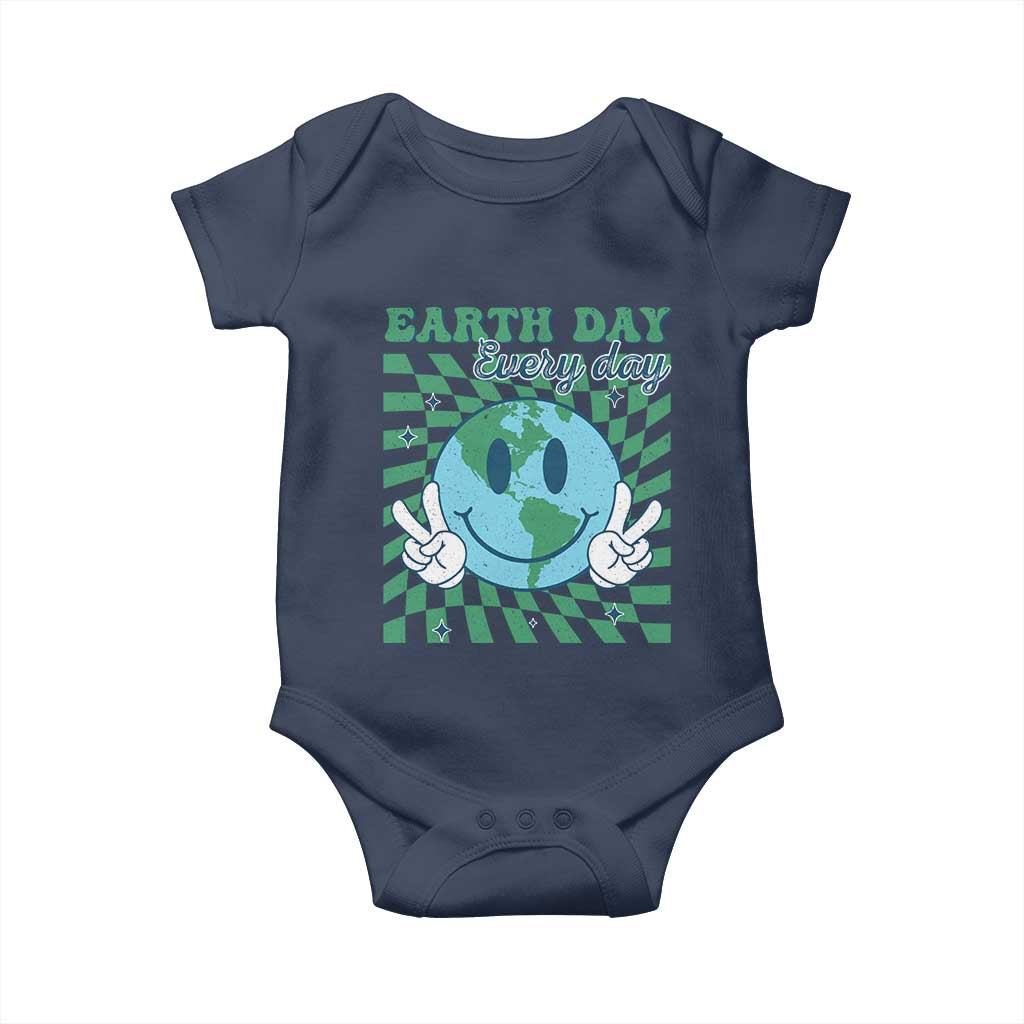 Earth Day Everyday Baby Onesie Smile Face Hippie Planet Anniversary TS02 Navy Print Your Wear