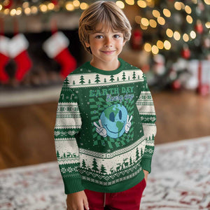 Earth Day Everyday Ugly Christmas Sweater Smile Face Hippie Planet Anniversary TS02 Forest Green Beige Print Your Wear