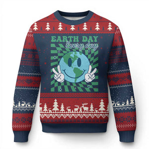 Earth Day Everyday Ugly Christmas Sweater Smile Face Hippie Planet Anniversary TS02 Navy Red Print Your Wear