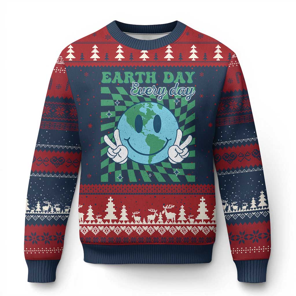 Earth Day Everyday Ugly Christmas Sweater Smile Face Hippie Planet Anniversary TS02 Navy Red Print Your Wear