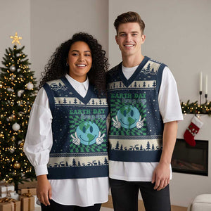 Earth Day Everyday V-Neck Knit Sweater Vest Smile Face Hippie Planet Anniversary TS02 Navy Beige Print Your Wear