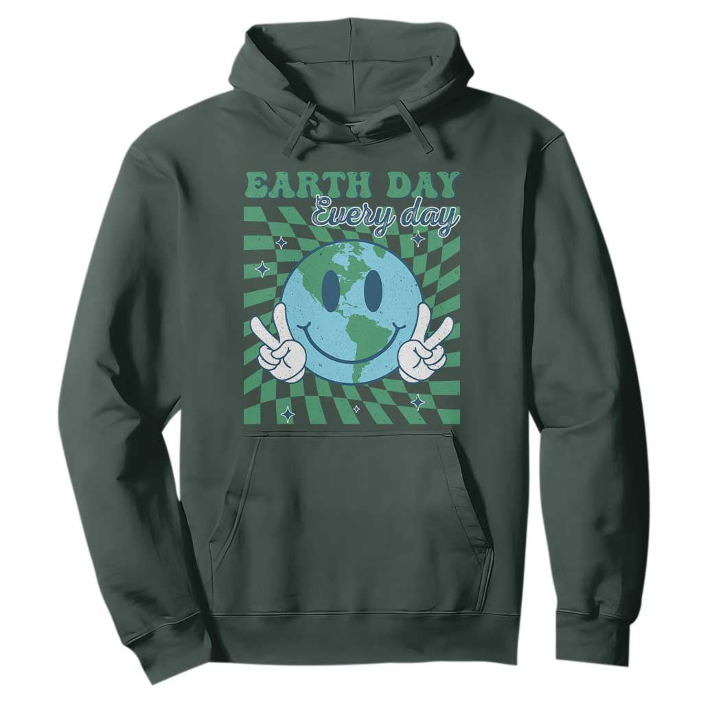 Earth Day Everyday Hoodie Smile Face Hippie Planet Anniversary TS02 Dark Forest Green Print Your Wear