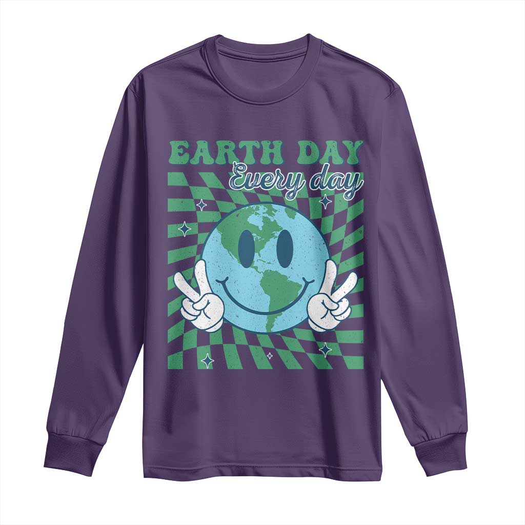 Earth Day Everyday Long Sleeve Shirt Smile Face Hippie Planet Anniversary TS02 Purple Print Your Wear