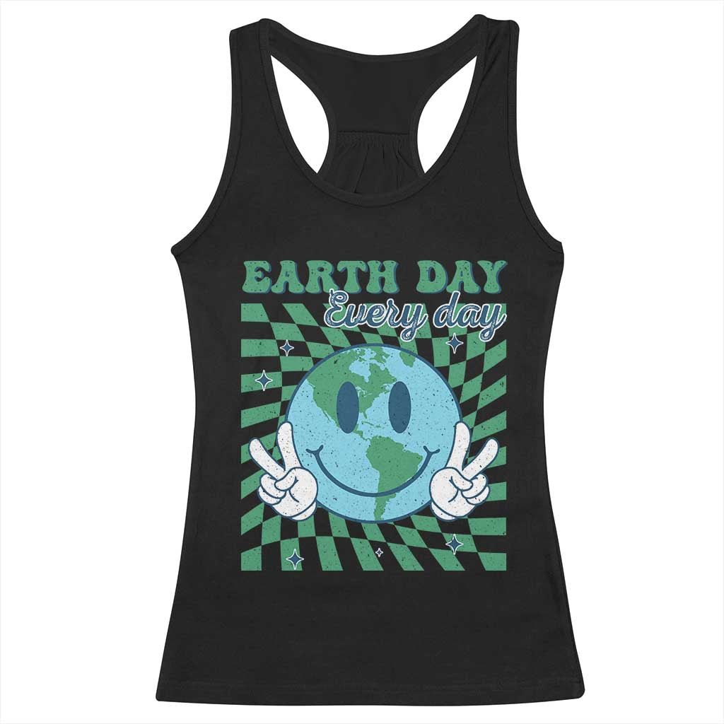 Earth Day Everyday Racerback Tank Top Smile Face Hippie Planet Anniversary TS02 Black Print Your Wear
