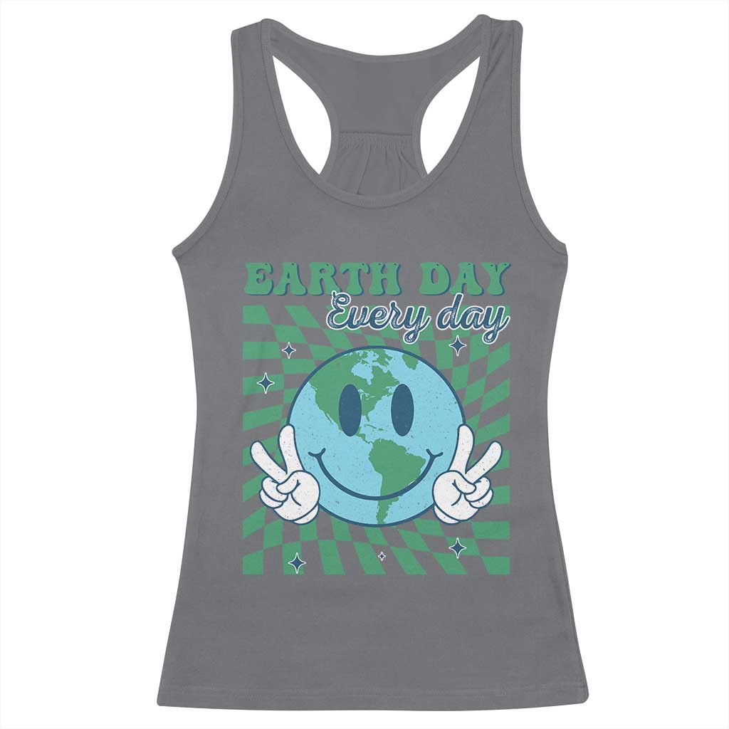Earth Day Everyday Racerback Tank Top Smile Face Hippie Planet Anniversary TS02 Charcoal Print Your Wear