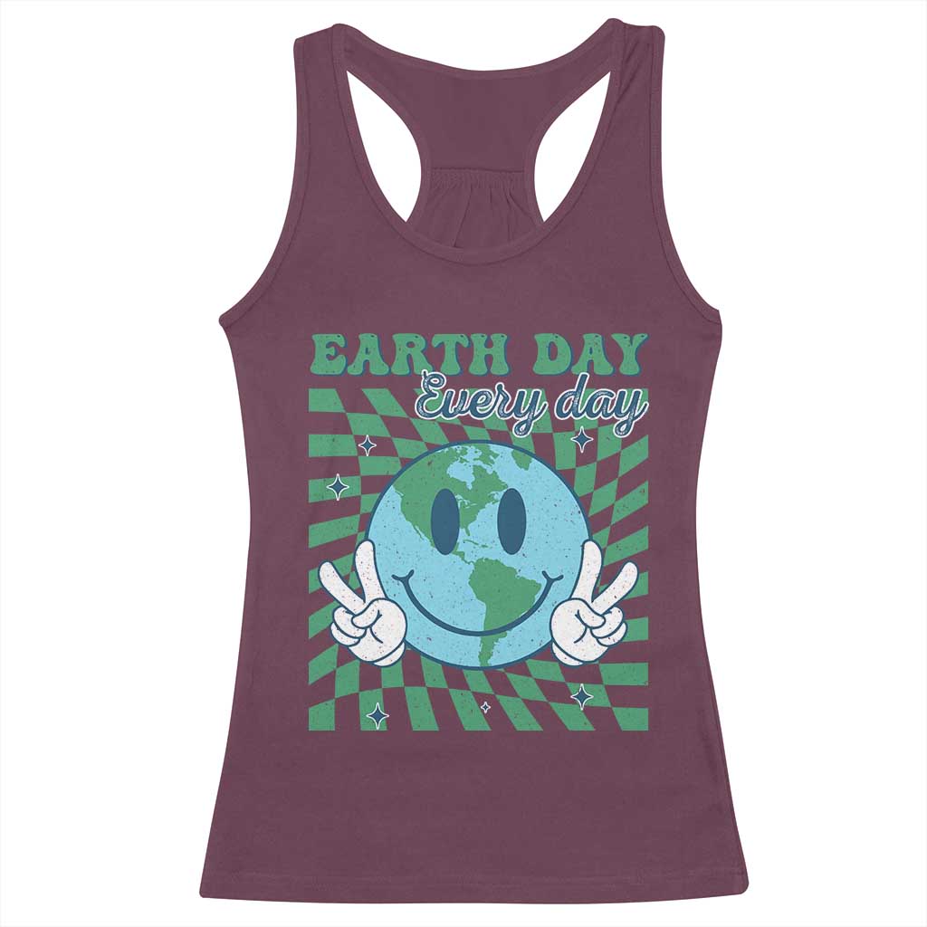 Earth Day Everyday Racerback Tank Top Smile Face Hippie Planet Anniversary TS02 Maroon Print Your Wear
