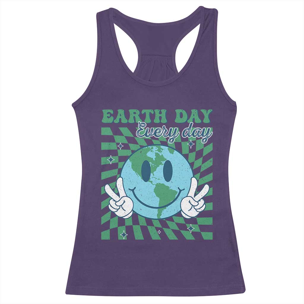 Earth Day Everyday Racerback Tank Top Smile Face Hippie Planet Anniversary TS02 Purple Print Your Wear
