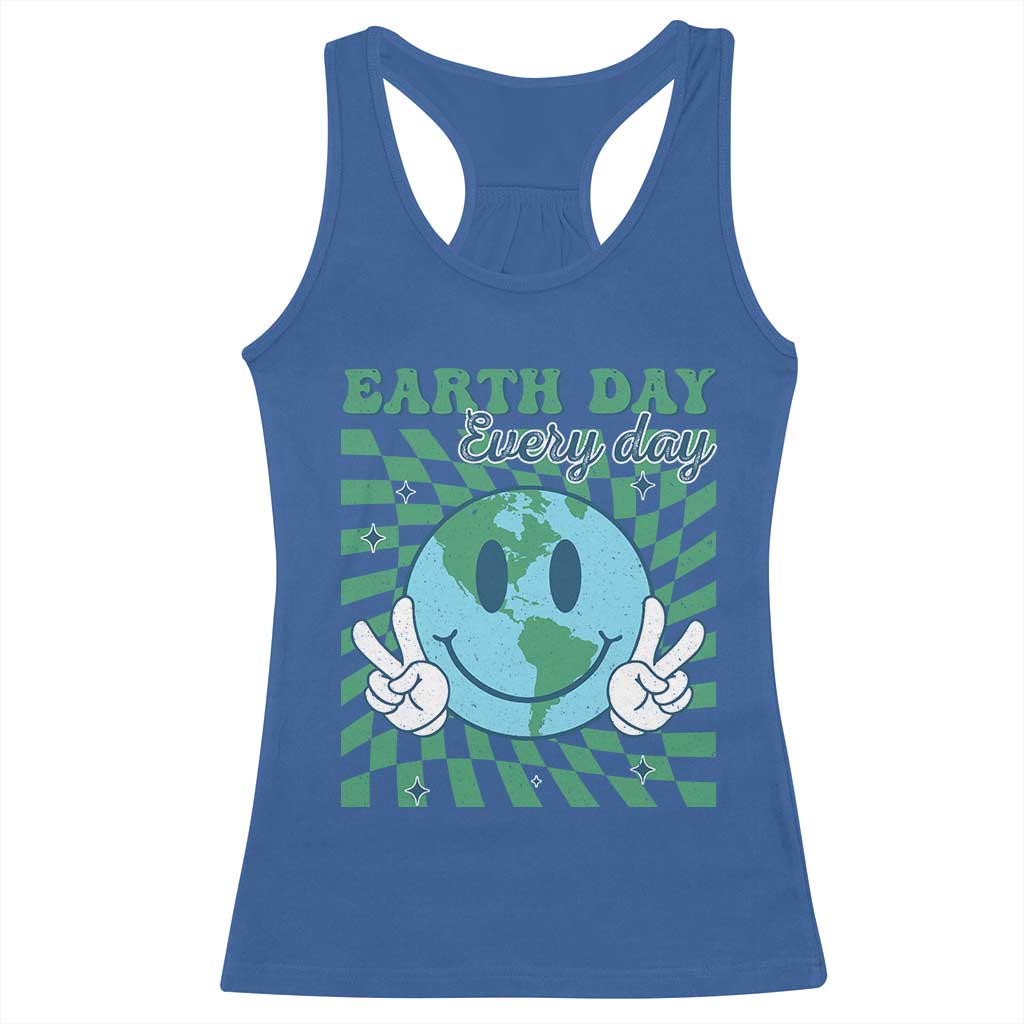 Earth Day Everyday Racerback Tank Top Smile Face Hippie Planet Anniversary TS02 Royal Blue Print Your Wear