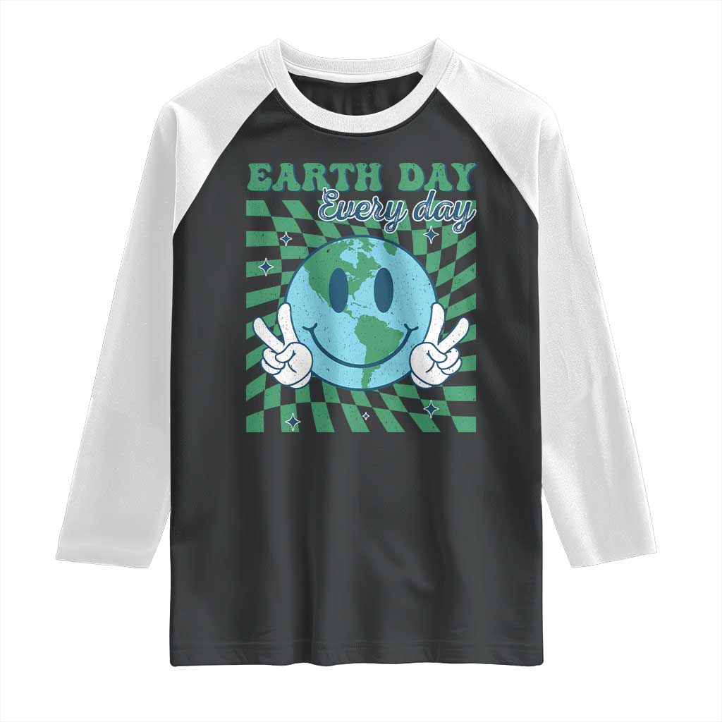 Earth Day Everyday Raglan Shirt Smile Face Hippie Planet Anniversary TS02 Black White Print Your Wear