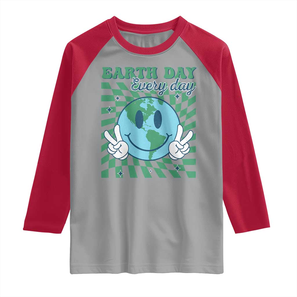 Earth Day Everyday Raglan Shirt Smile Face Hippie Planet Anniversary TS02 Sport Gray Red Print Your Wear