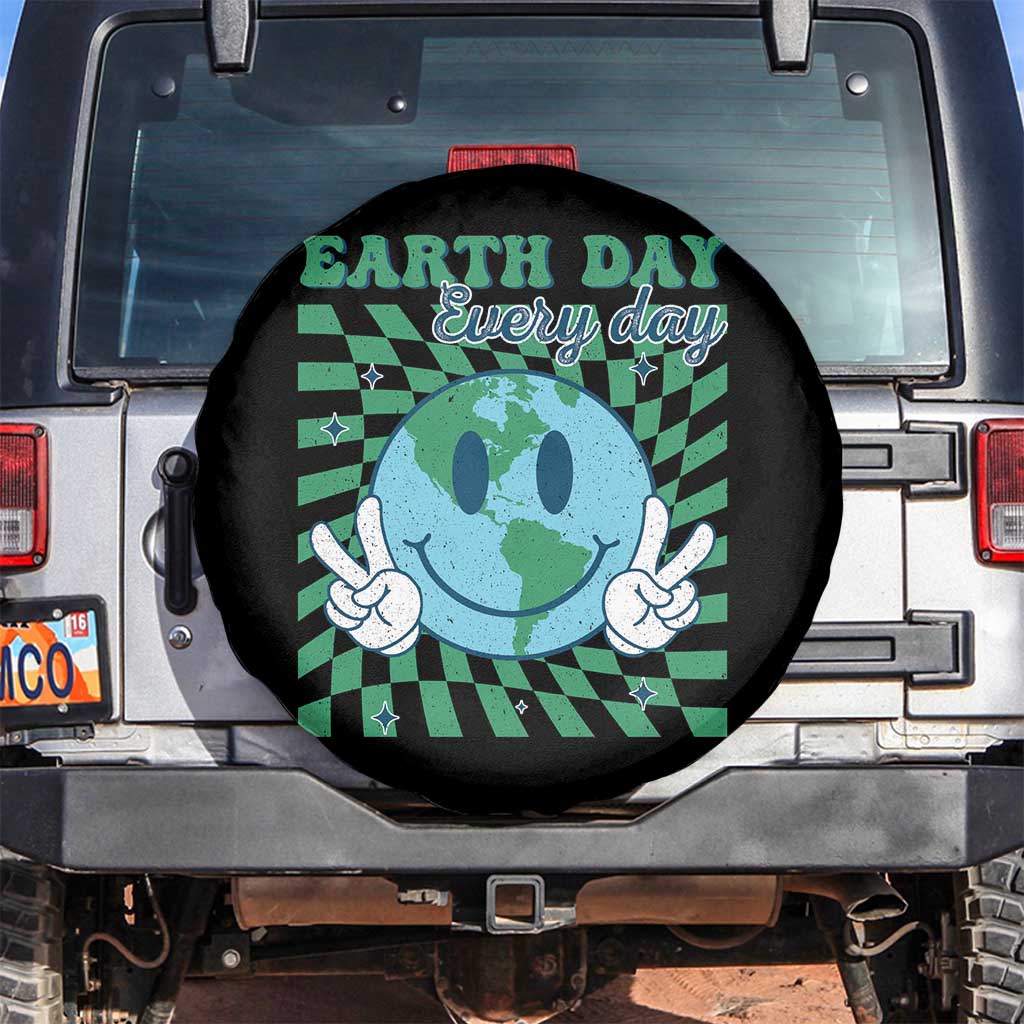 Earth Day Everyday Spare Tire Cover Smile Face Hippie Planet Anniversary TS02 No hole Black Print Your Wear