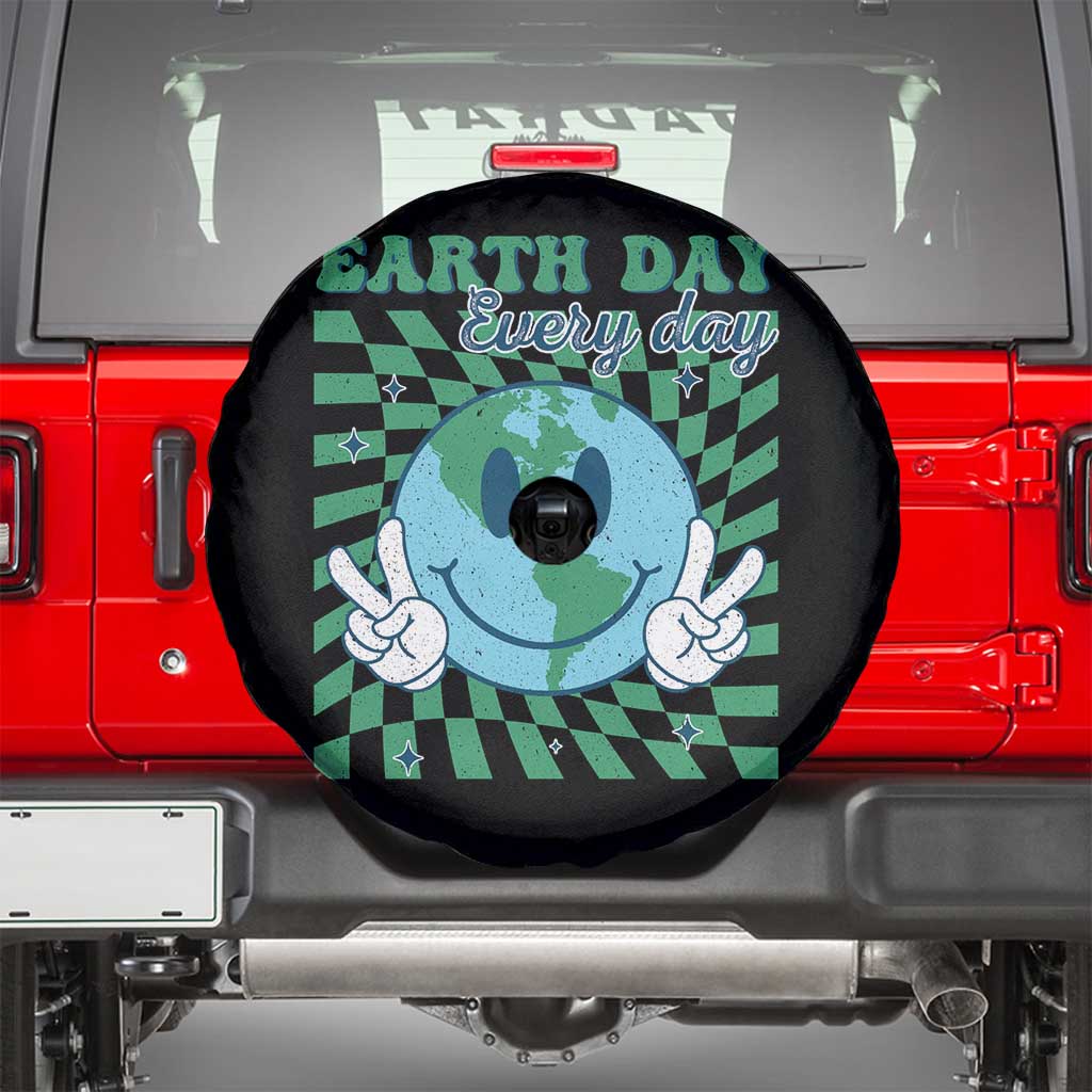Earth Day Everyday Spare Tire Cover Smile Face Hippie Planet Anniversary TS02 Black Print Your Wear