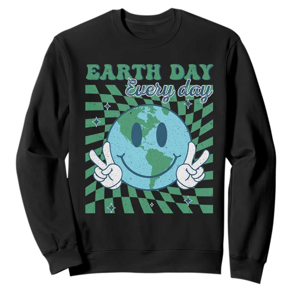 Earth Day Everyday Sweatshirt Smile Face Hippie Planet Anniversary TS02 Black Print Your Wear