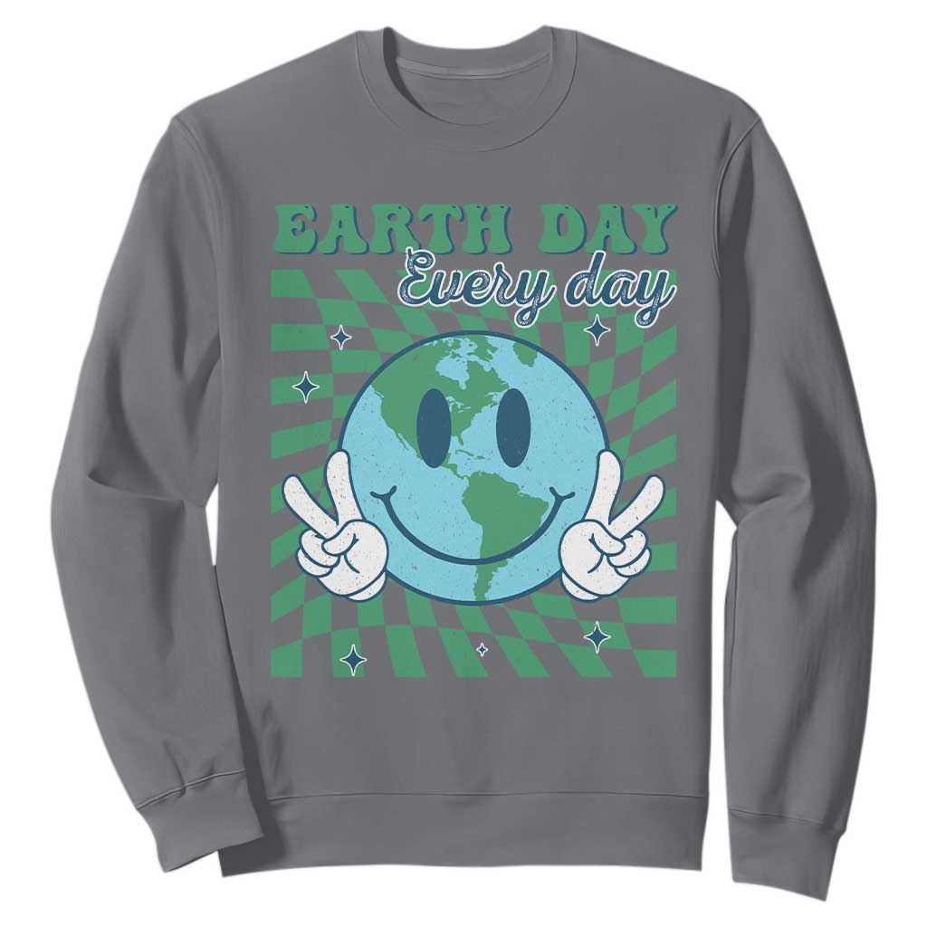 Earth Day Everyday Sweatshirt Smile Face Hippie Planet Anniversary TS02 Charcoal Print Your Wear
