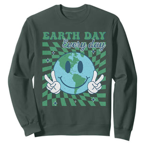 Earth Day Everyday Sweatshirt Smile Face Hippie Planet Anniversary TS02 Dark Forest Green Print Your Wear