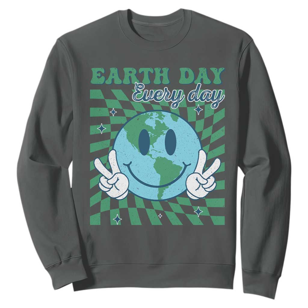 Earth Day Everyday Sweatshirt Smile Face Hippie Planet Anniversary TS02 Dark Heather Print Your Wear