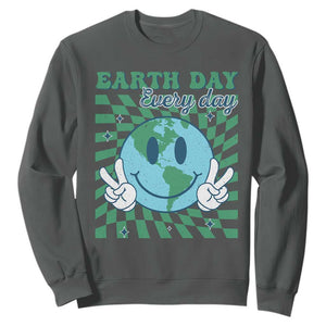 Earth Day Everyday Sweatshirt Smile Face Hippie Planet Anniversary TS02 Dark Heather Print Your Wear