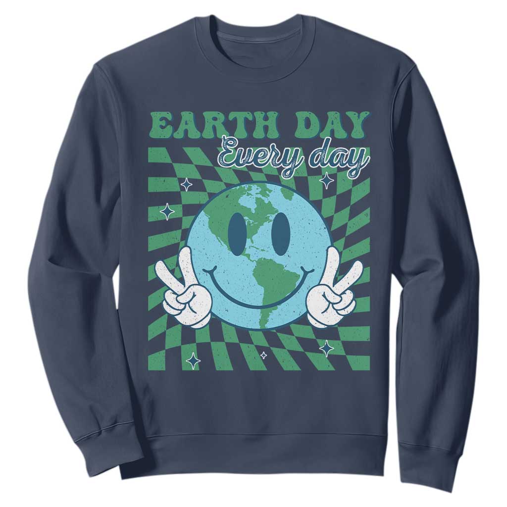 Earth Day Everyday Sweatshirt Smile Face Hippie Planet Anniversary TS02 Navy Print Your Wear
