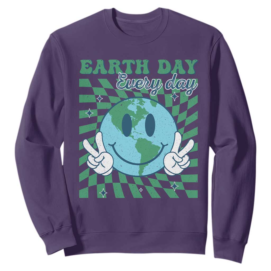 Earth Day Everyday Sweatshirt Smile Face Hippie Planet Anniversary TS02 Purple Print Your Wear