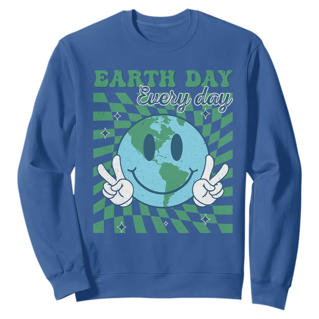 Earth Day Everyday Sweatshirt Smile Face Hippie Planet Anniversary TS02 Royal Blue Print Your Wear
