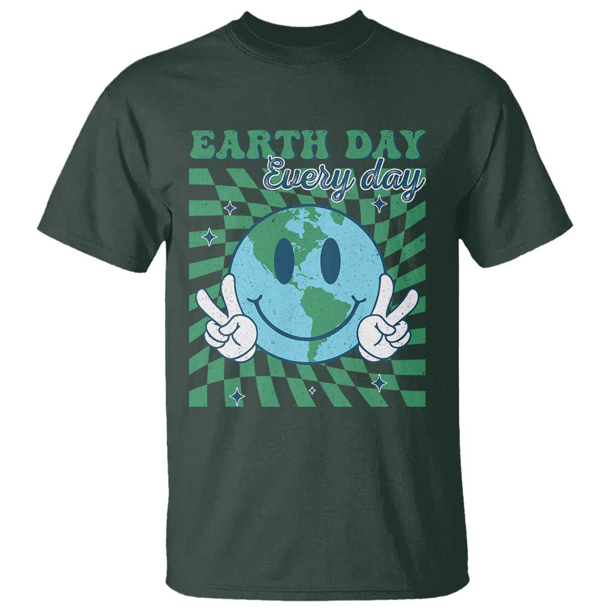 Earth Day Everyday T Shirt Smile Face Hippie Planet Anniversary TS02 Dark Forest Green Print Your Wear