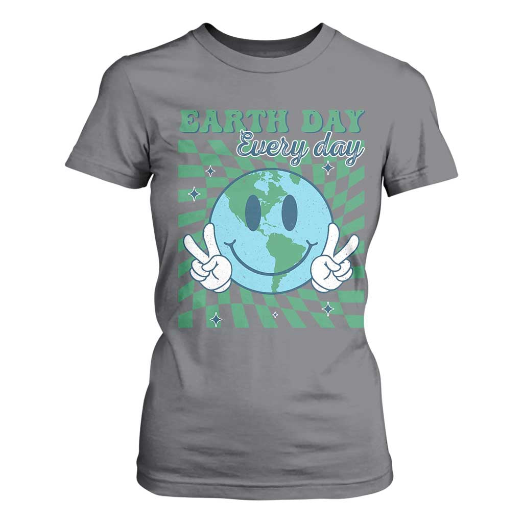 Earth Day Everyday T Shirt For Women Smile Face Hippie Planet Anniversary TS02 Charcoal Print Your Wear