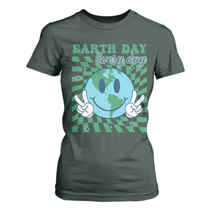 Earth Day Everyday T Shirt For Women Smile Face Hippie Planet Anniversary TS02 Dark Forest Green Print Your Wear