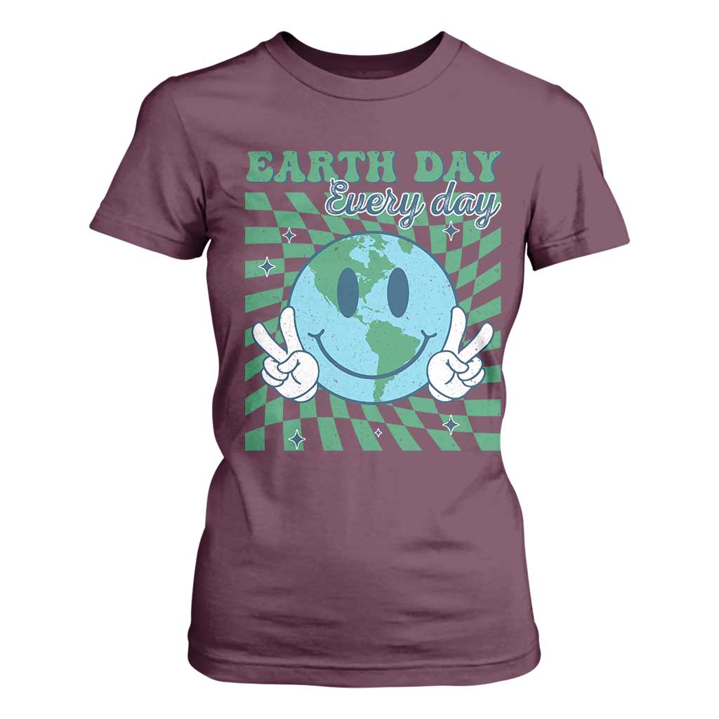 Earth Day Everyday T Shirt For Women Smile Face Hippie Planet Anniversary TS02 Maroon Print Your Wear