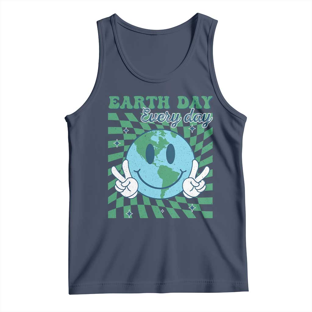 Earth Day Everyday Tank Top Smile Face Hippie Planet Anniversary TS02 Navy Print Your Wear
