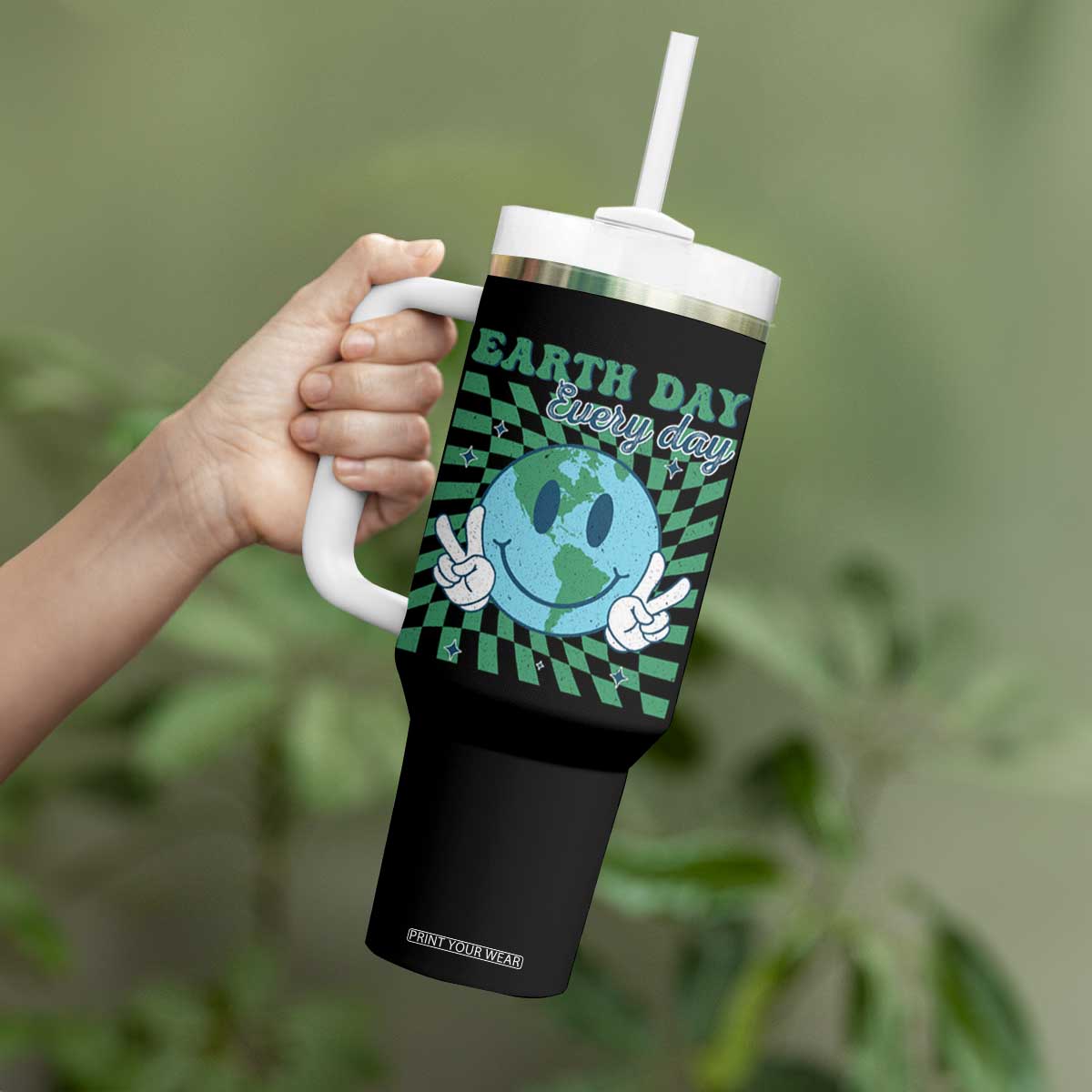 Earth Day Everyday Tumbler With Handle Smile Face Hippie Planet Anniversary TS02 Print Your Wear