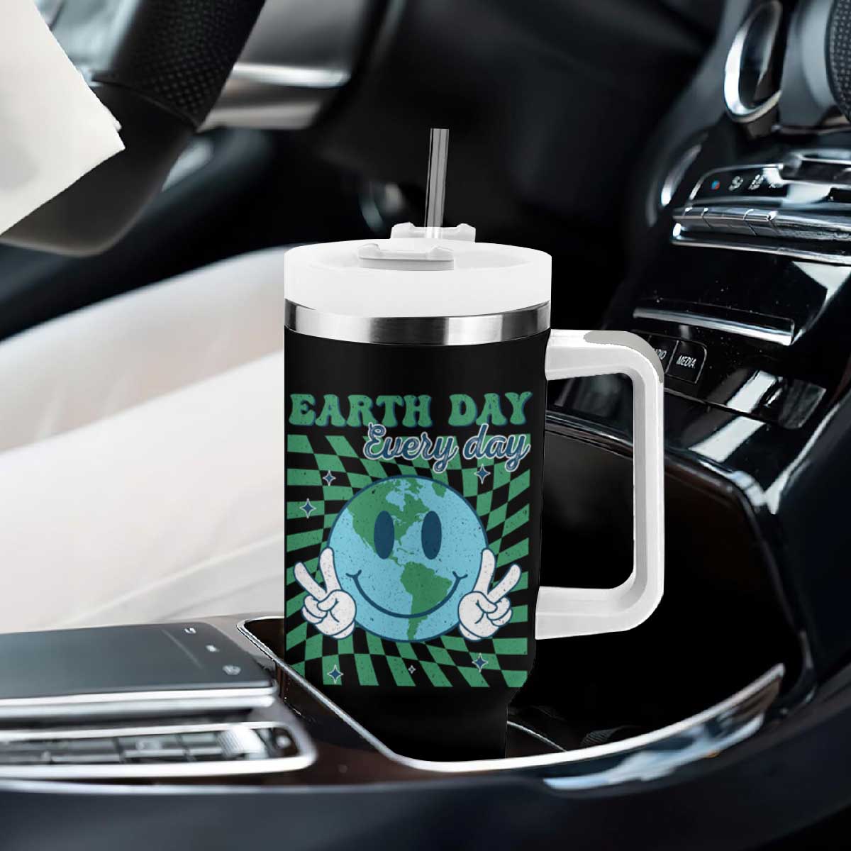 Earth Day Everyday Tumbler With Handle Smile Face Hippie Planet Anniversary TS02 Print Your Wear