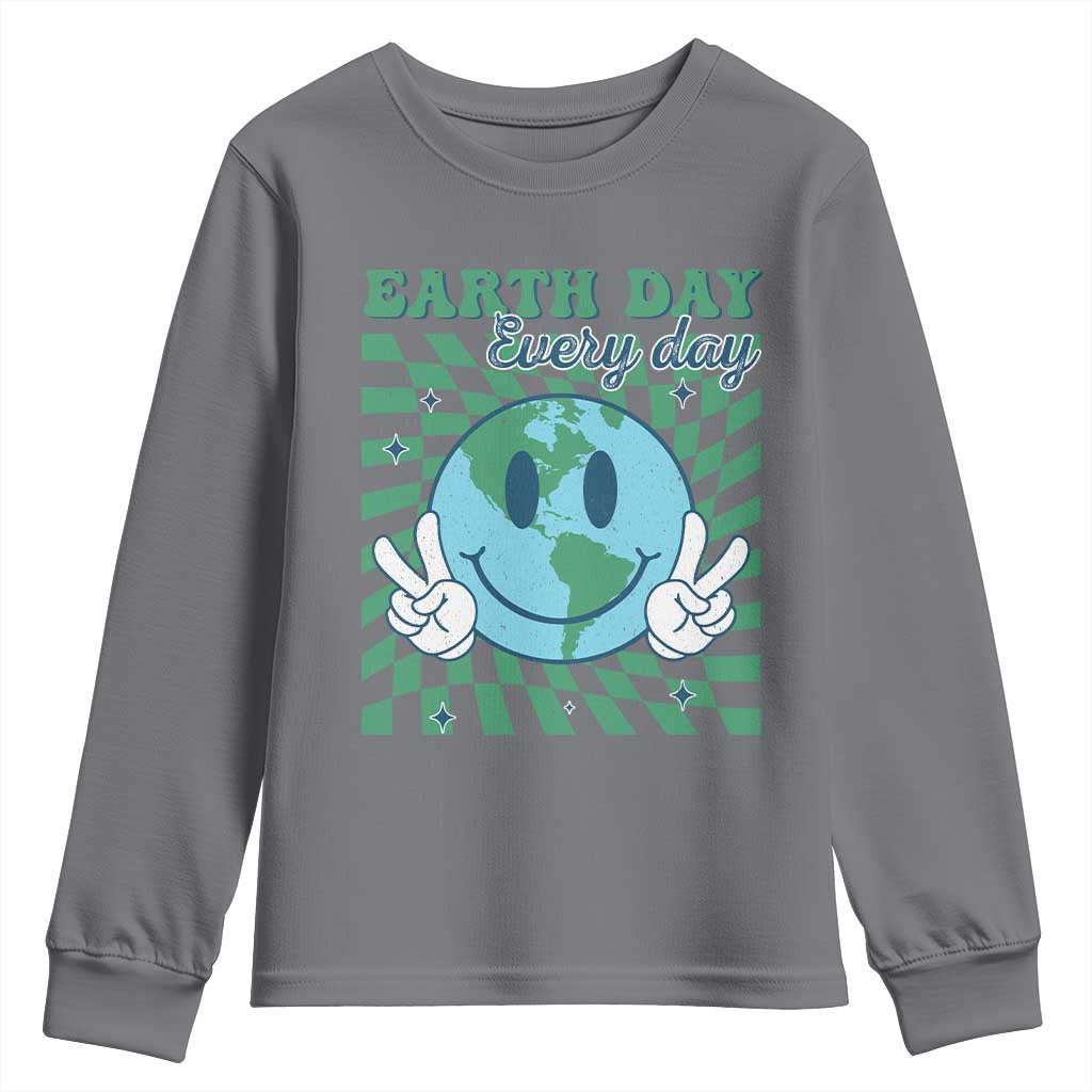 Earth Day Everyday Youth Sweatshirt Smile Face Hippie Planet Anniversary TS02 Charcoal Print Your Wear