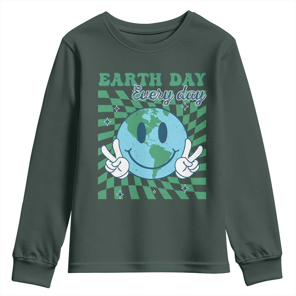 Earth Day Everyday Youth Sweatshirt Smile Face Hippie Planet Anniversary TS02 Dark Forest Green Print Your Wear