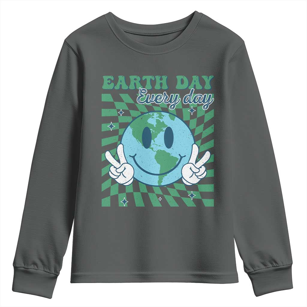 Earth Day Everyday Youth Sweatshirt Smile Face Hippie Planet Anniversary TS02 Dark Heather Print Your Wear
