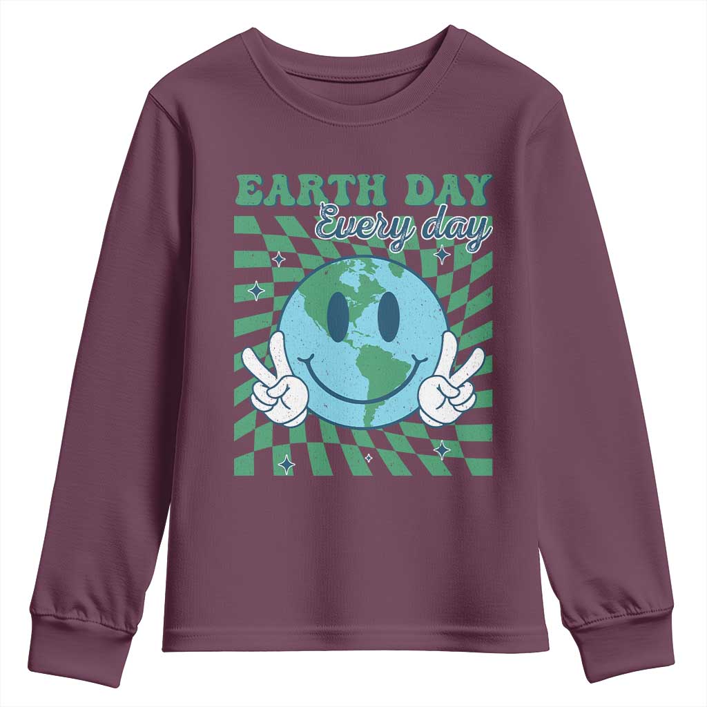 Earth Day Everyday Youth Sweatshirt Smile Face Hippie Planet Anniversary TS02 Maroon Print Your Wear