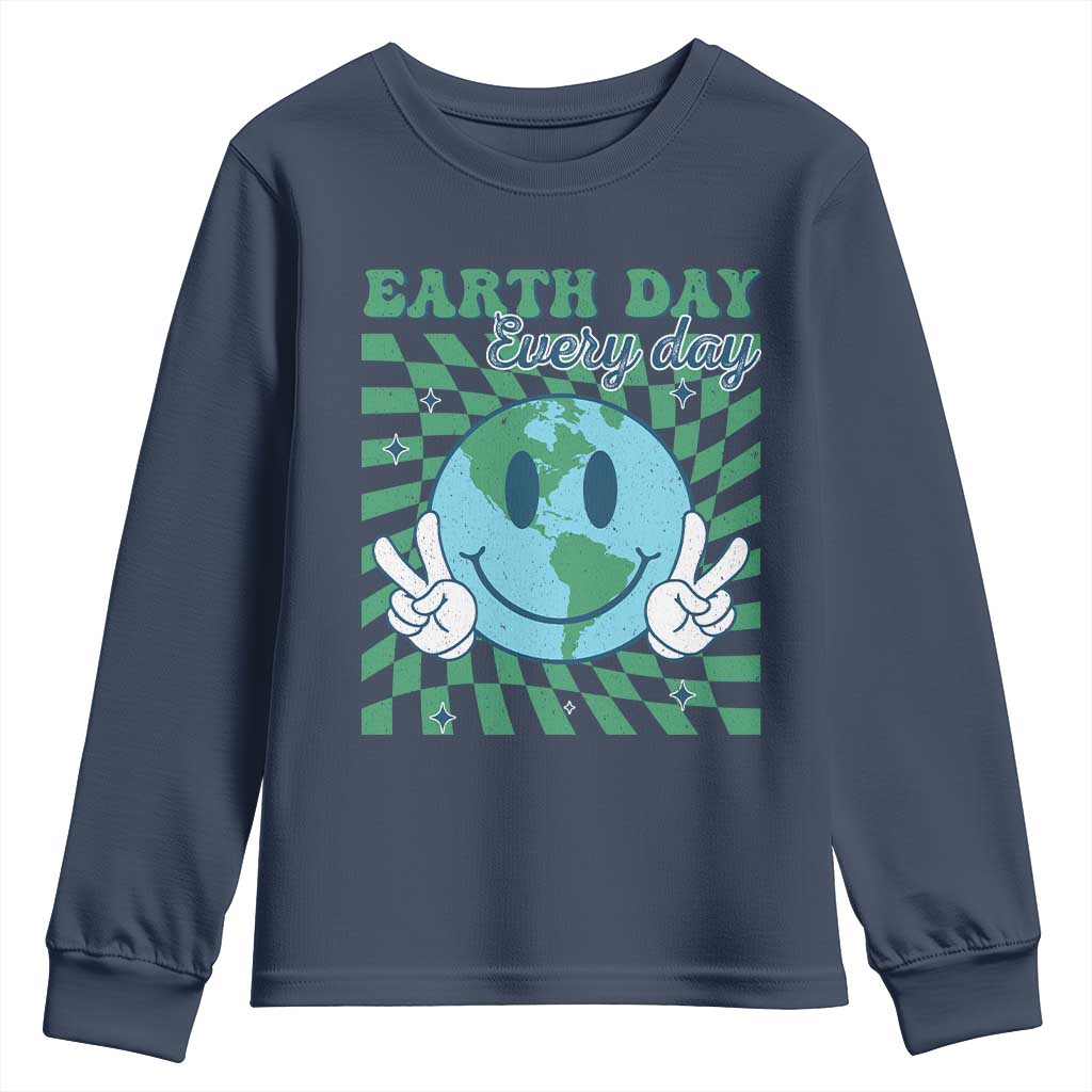 Earth Day Everyday Youth Sweatshirt Smile Face Hippie Planet Anniversary TS02 Navy Print Your Wear