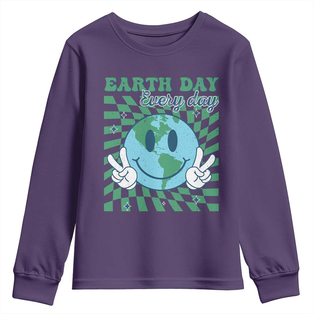 Earth Day Everyday Youth Sweatshirt Smile Face Hippie Planet Anniversary TS02 Purple Print Your Wear
