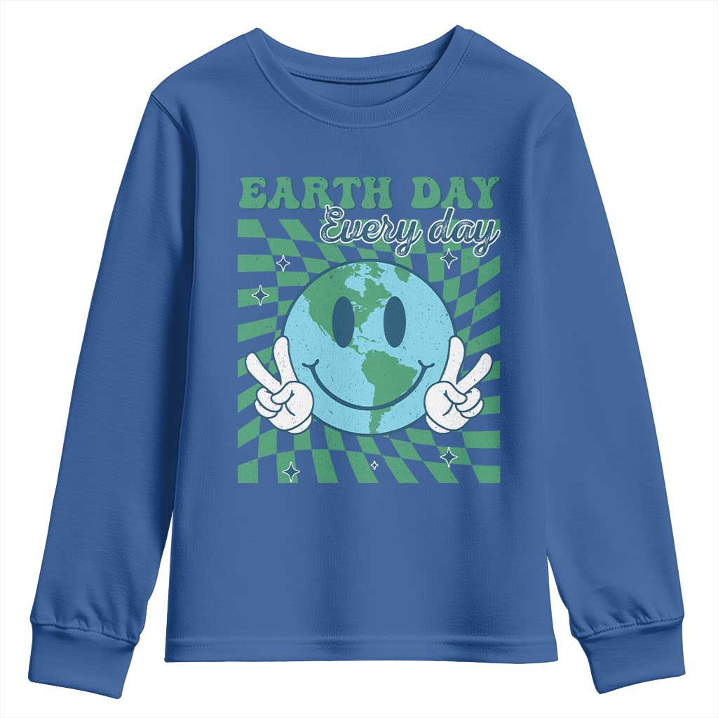 Earth Day Everyday Youth Sweatshirt Smile Face Hippie Planet Anniversary TS02 Royal Blue Print Your Wear