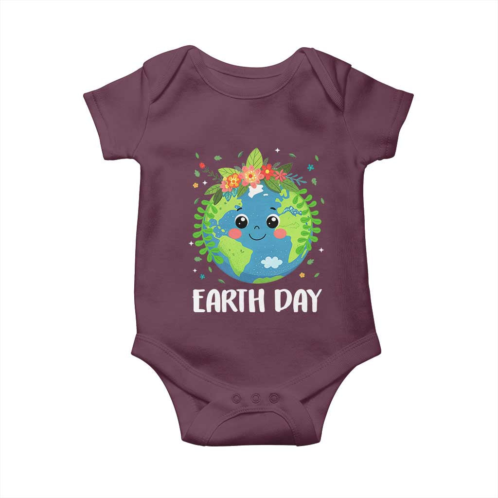 Happy Earth Day Baby Onesie Cute Earth With Floral TS02 Maroon Print Your Wear