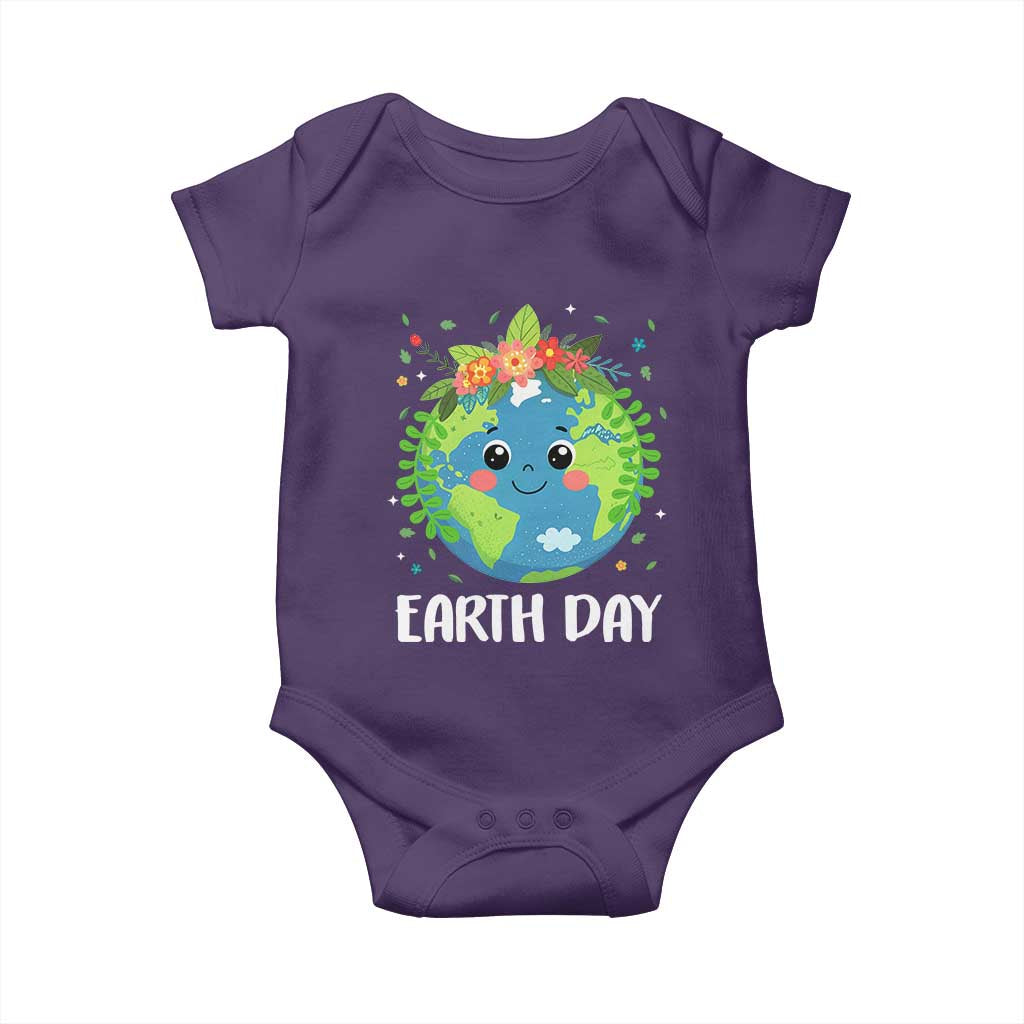 Happy Earth Day Baby Onesie Cute Earth With Floral TS02 Purple Print Your Wear