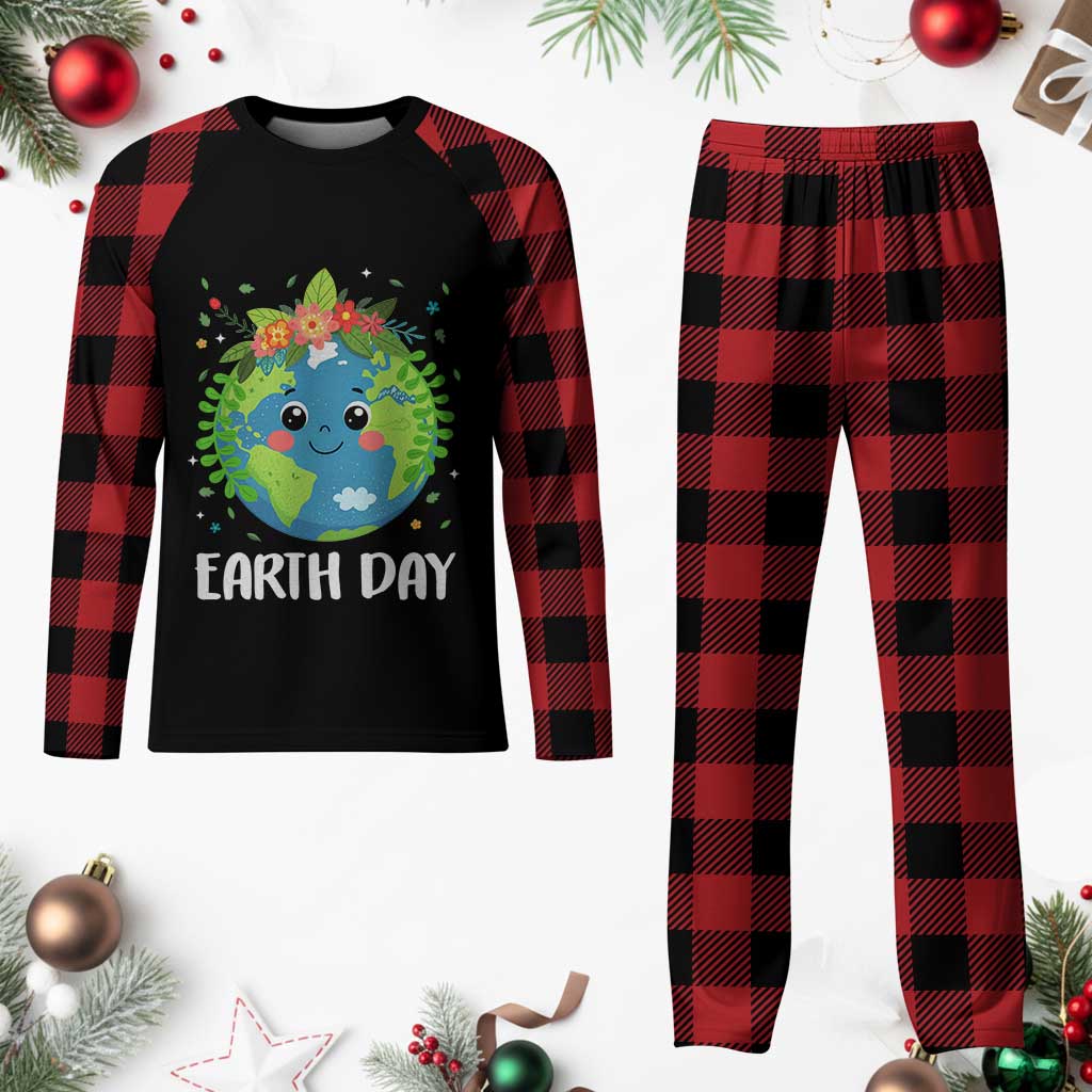 Happy Earth Day Plaid Pajama Set Cute Earth With Floral TS02 Buffalo Plaid Print Your Wear