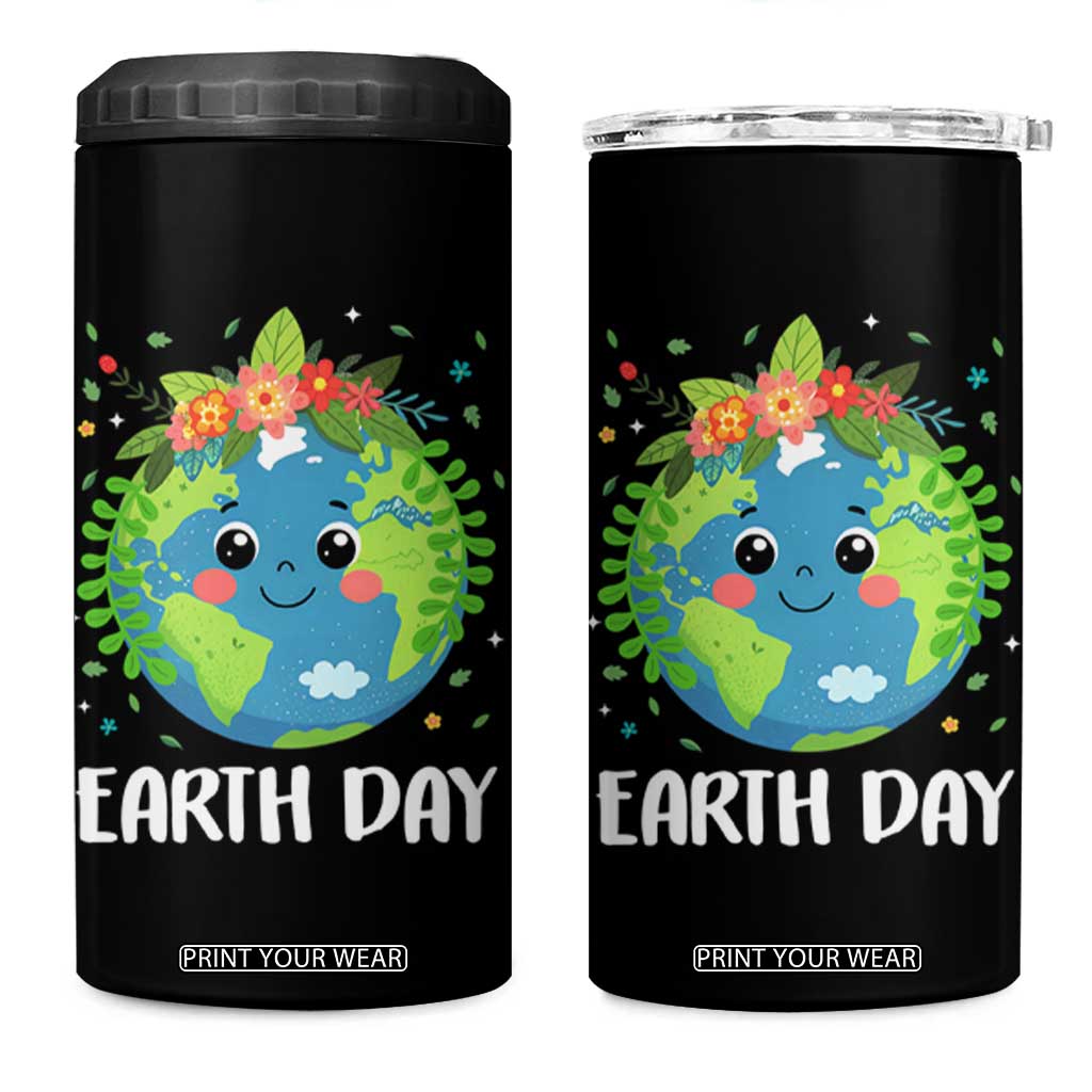 Happy Earth Day 4 in 1 Can Cooler Tumbler Cute Earth With Floral TS02 One Size: 16 oz Black Print Your Wear