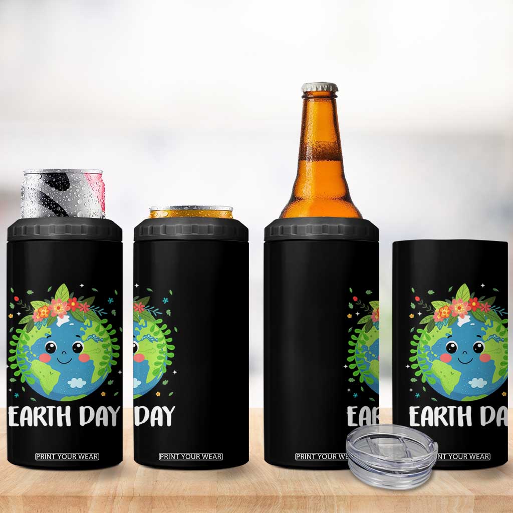 Happy Earth Day 4 in 1 Can Cooler Tumbler Cute Earth With Floral TS02 Print Your Wear