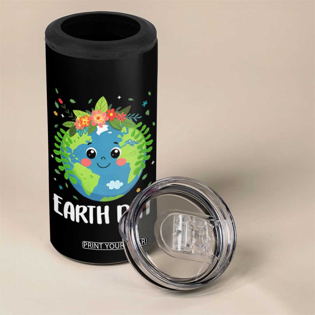 Happy Earth Day 4 in 1 Can Cooler Tumbler Cute Earth With Floral TS02 Print Your Wear