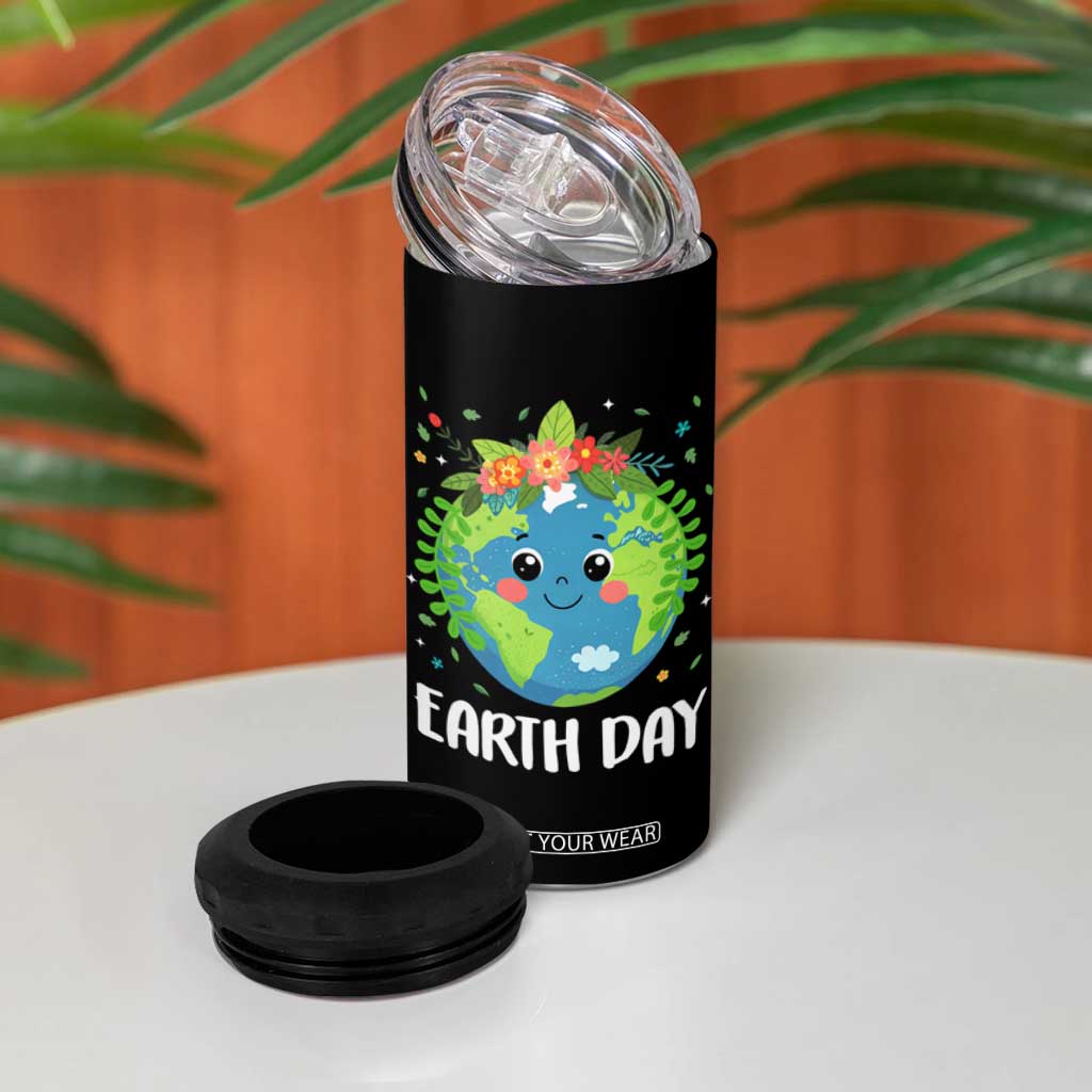 Happy Earth Day 4 in 1 Can Cooler Tumbler Cute Earth With Floral TS02 Print Your Wear