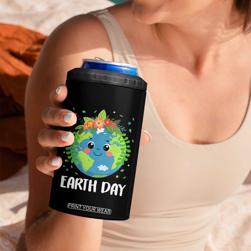 Happy Earth Day 4 in 1 Can Cooler Tumbler Cute Earth With Floral TS02 Print Your Wear